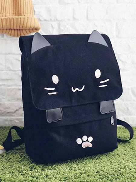 Casual Lolita Backpack Cute Cat Black Canvas Bag - Image 2
