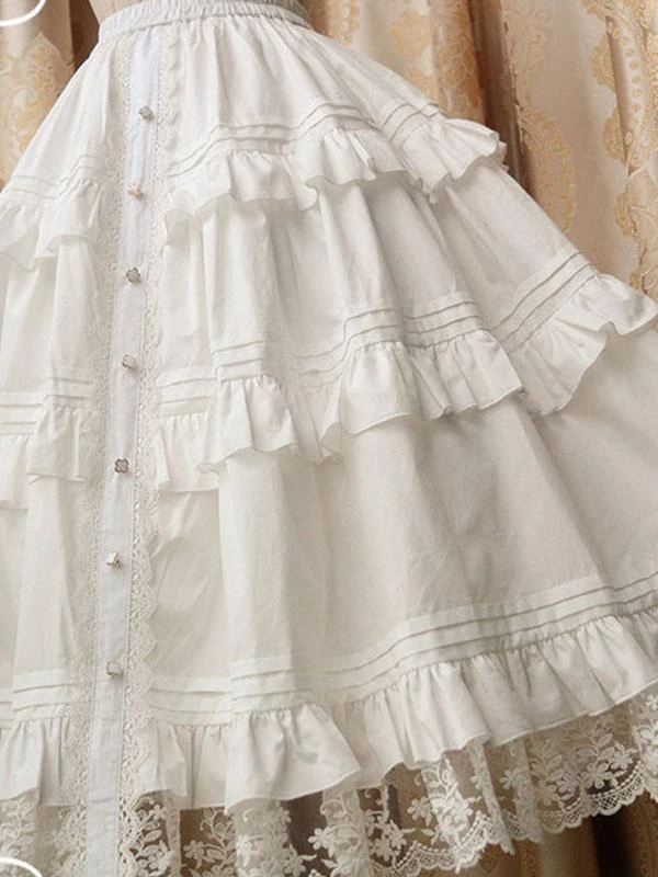 Sweet Lolita SK Lace Trim Frill Cotton White Lolita Skirt - Image 4
