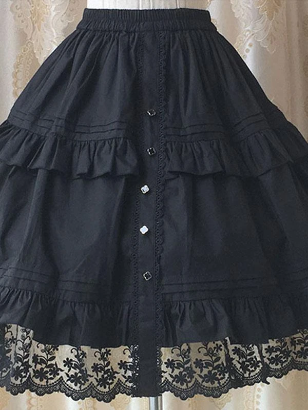 Sweet Lolita SK Lace Trim Frill Cotton White Lolita Skirt - Image 3