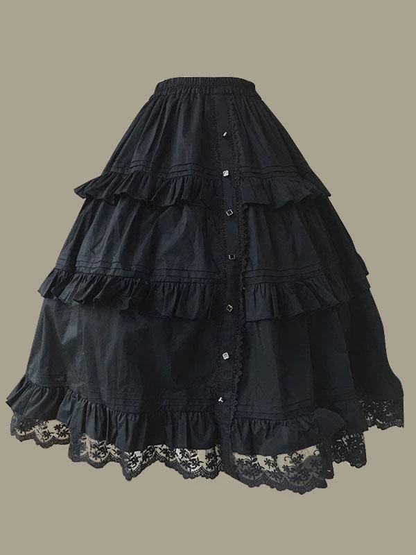 Sweet Lolita SK Lace Trim Frill Cotton White Lolita Skirt - Image 2