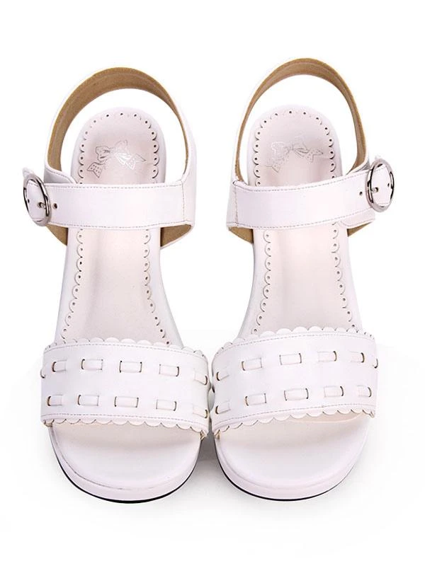 Sweet Lolita Sandals Patterned Strappy PU White Lolita Shoes - Image 5
