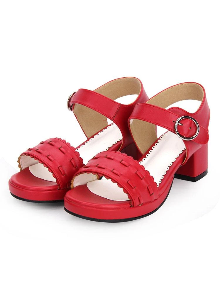 Sweet Lolita Sandals Patterned Strappy PU White Lolita Shoes - Image 3