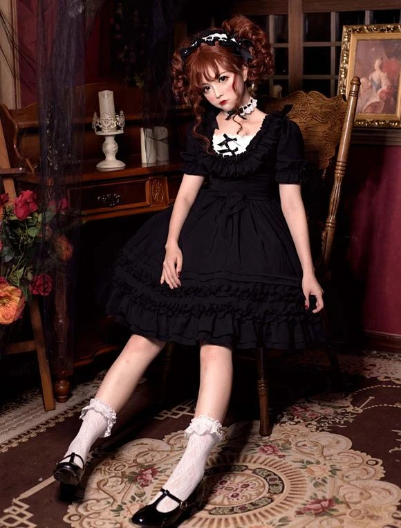 Sweet Lolita OP Dress Ruffle Bow Pleated Cotton Lolita One Piece Dress - Image 3