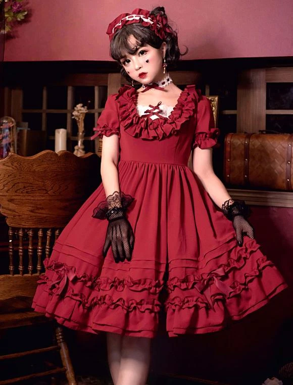 Sweet Lolita OP Dress Ruffle Bow Pleated Cotton Lolita One Piece Dress - Image 2