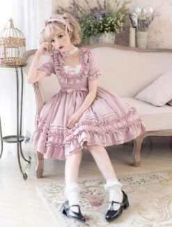 Sweet Lolita OP Dress Ruffle Bow Pleated Cotton Lolita One Piece Dress