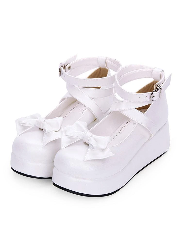 Sweet Lolita Pumps Bow Strappy Platform White Lolita Shoes - Image 3