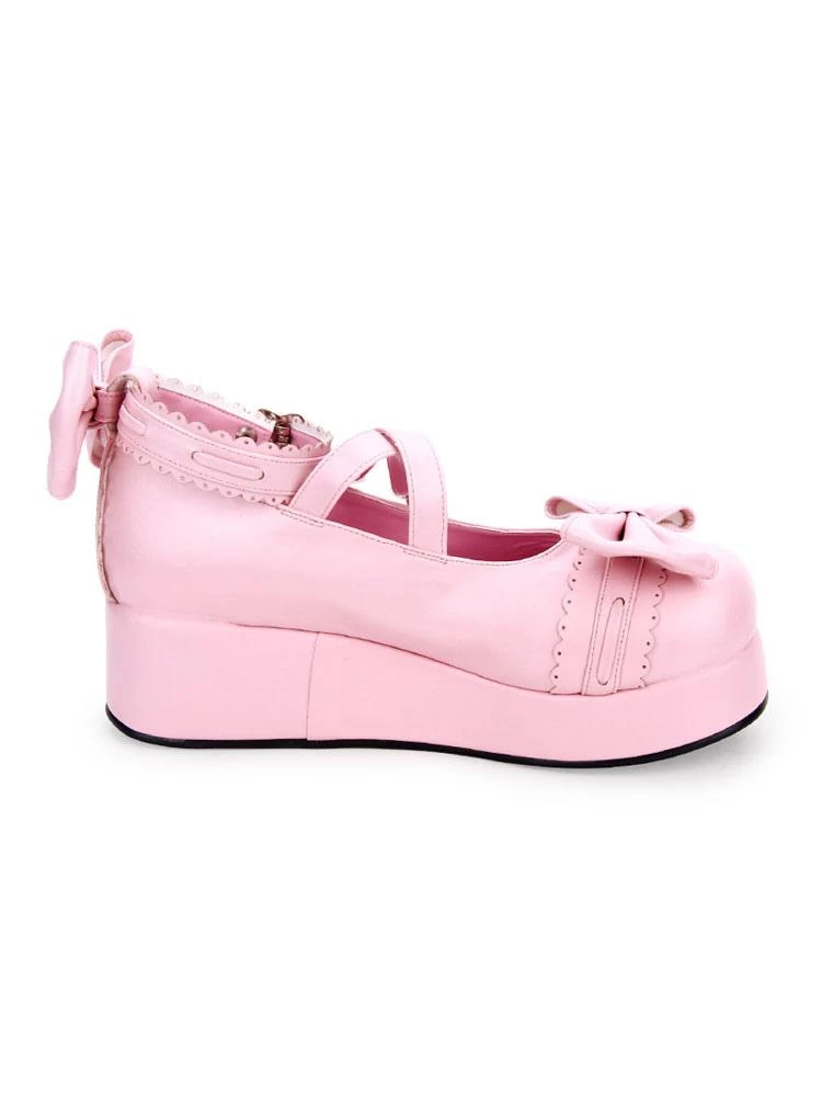 Sweet Lolita Shoes Bow Strappy Buckle Platform PU Lolita Footwear - Image 5