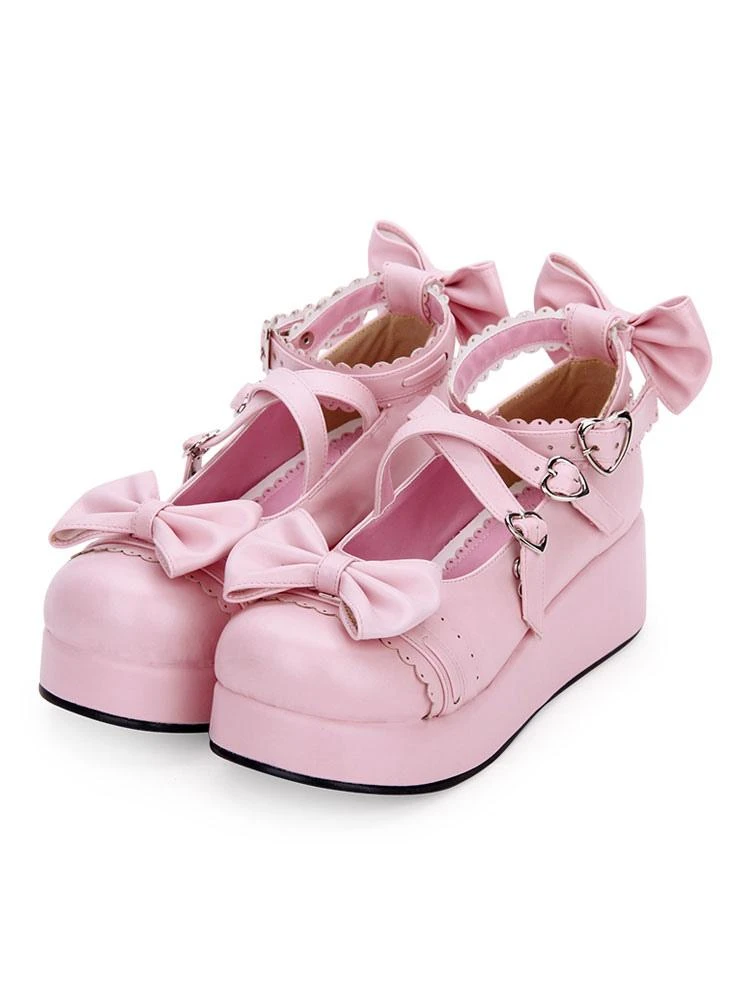 Sweet Lolita Shoes Bow Strappy Buckle Platform PU Lolita Footwear - Image 4