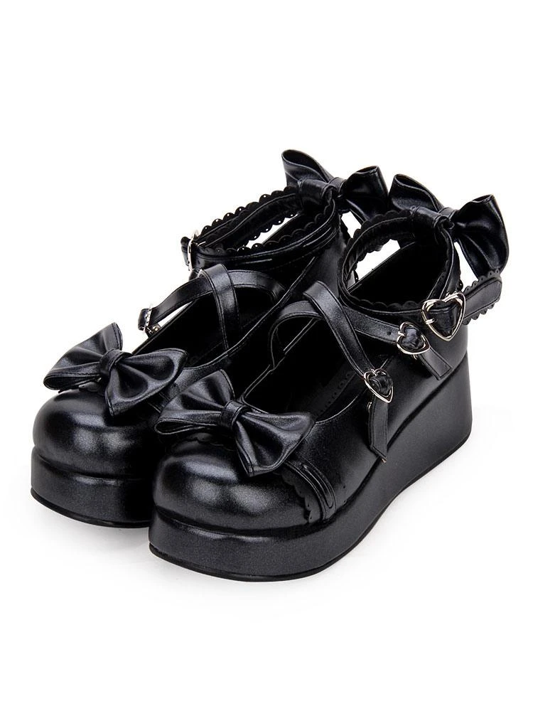 Sweet Lolita Shoes Bow Strappy Buckle Platform PU Lolita Footwear - Image 3