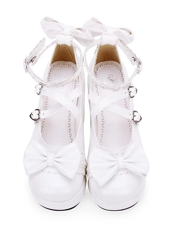 Sweet Lolita Shoes Bow Strappy Buckle Platform PU Lolita Footwear - Image 2