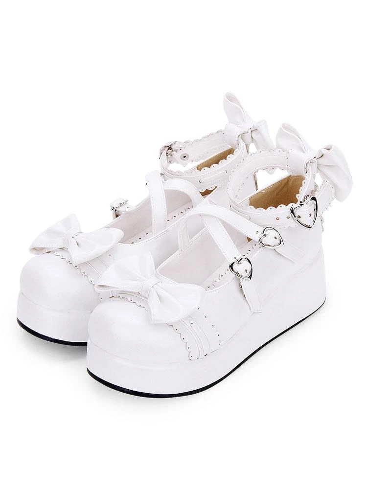 Sweet Lolita Shoes Bow Strappy Buckle Platform PU Lolita Footwear