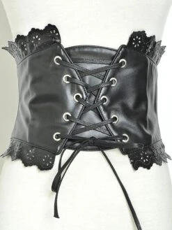 Black Lolita Bustier Lace Up Grommet Frill PU Lolita Corset