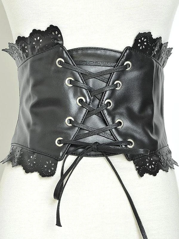 Black Lolita Bustier Lace Up Grommet Frill PU Lolita Corset