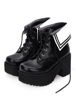 Classic Lolita Boots Lace Up Two Tone Round Toe Platform Lolita Footwear
