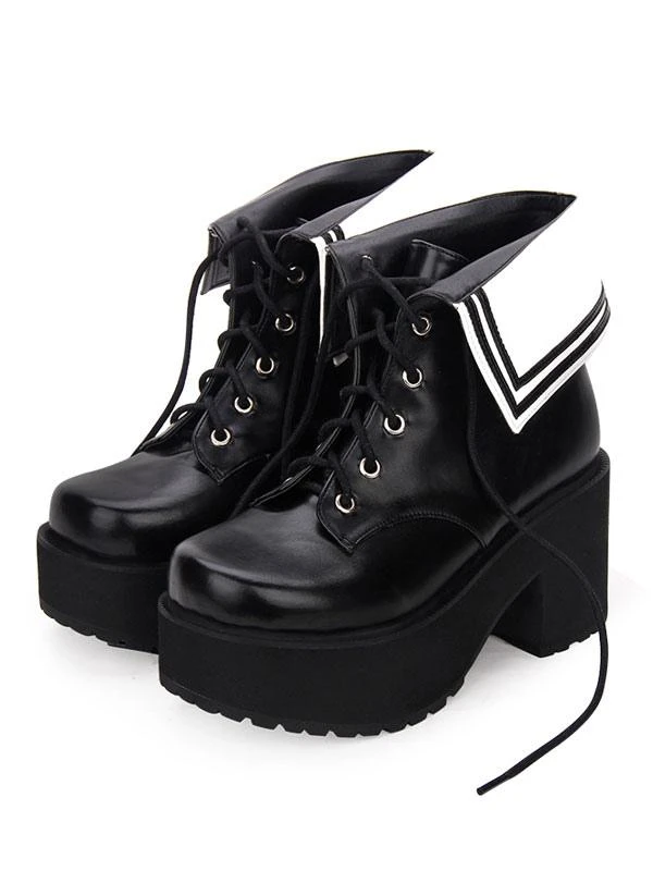 Classic Lolita Boots Lace Up Two Tone Round Toe Platform Lolita Footwear