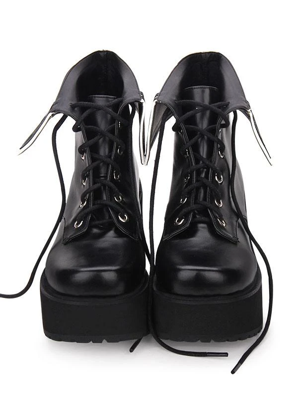 Classic Lolita Boots Lace Up Two Tone Round Toe Platform Lolita Footwear - Image 2