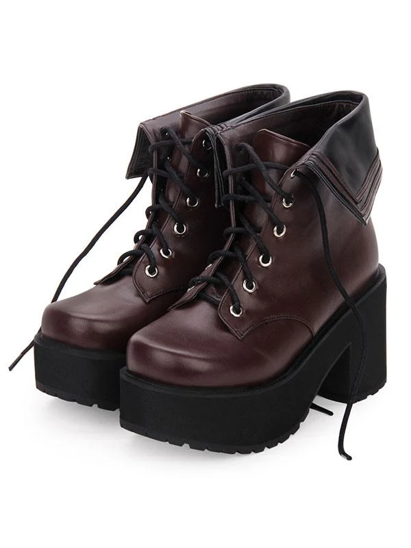 Classic Lolita Boots Lace Up Two Tone Round Toe Platform Lolita Footwear - Image 3