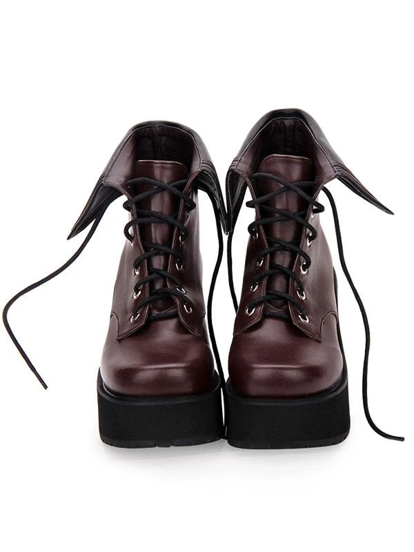 Classic Lolita Boots Lace Up Two Tone Round Toe Platform Lolita Footwear - Image 4