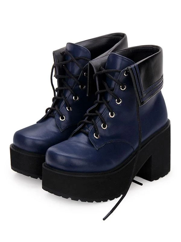 Classic Lolita Boots Lace Up Two Tone Round Toe Platform Lolita Footwear - Image 5