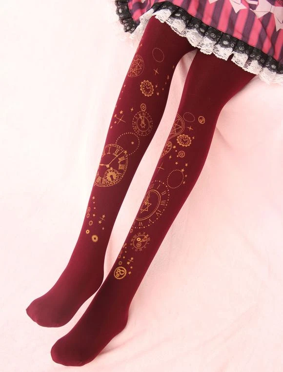 Velvet Lolita Stocking Clock Travel Hot Stamping 600D Winter Lolita Pantyhose - Image 4