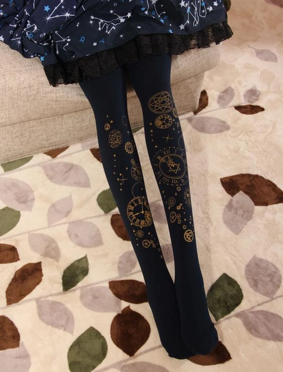 Velvet Lolita Stocking Clock Travel Hot Stamping 600D Winter Lolita Pantyhose - Image 3