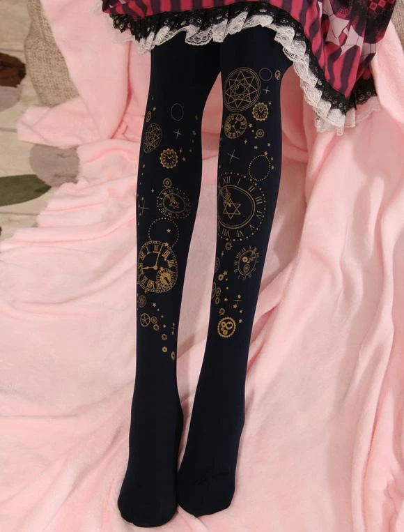 Velvet Lolita Stocking Clock Travel Hot Stamping 600D Winter Lolita Pantyhose - Image 2