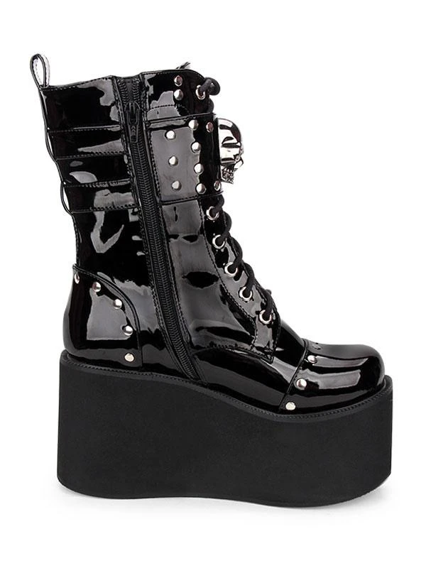Gothic Lolita Boots Metallic Buckle Rivet Lace Up Zipper Platform Black Lolita Footwear - Image 4
