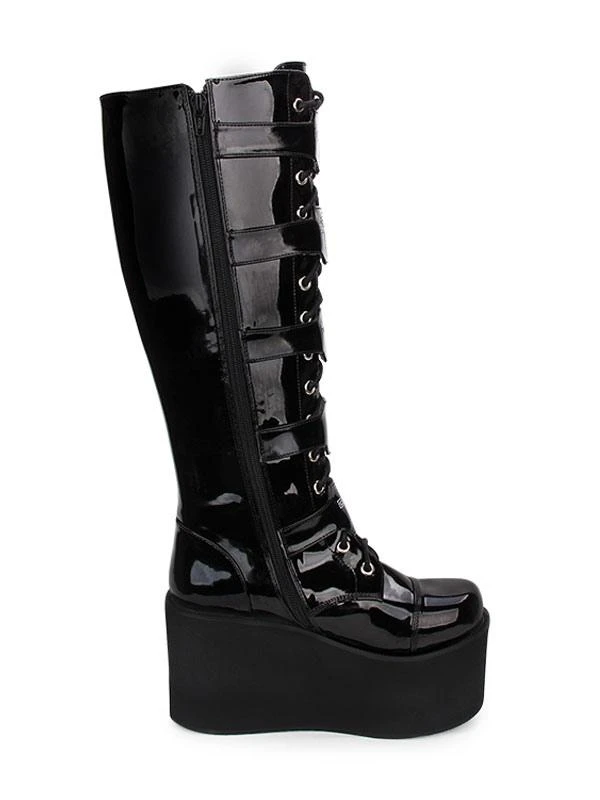 Gothic Lolita Boots Metallic Buckle Zipper Grommet Lace Up Platform Black Lolita Footwear - Image 3