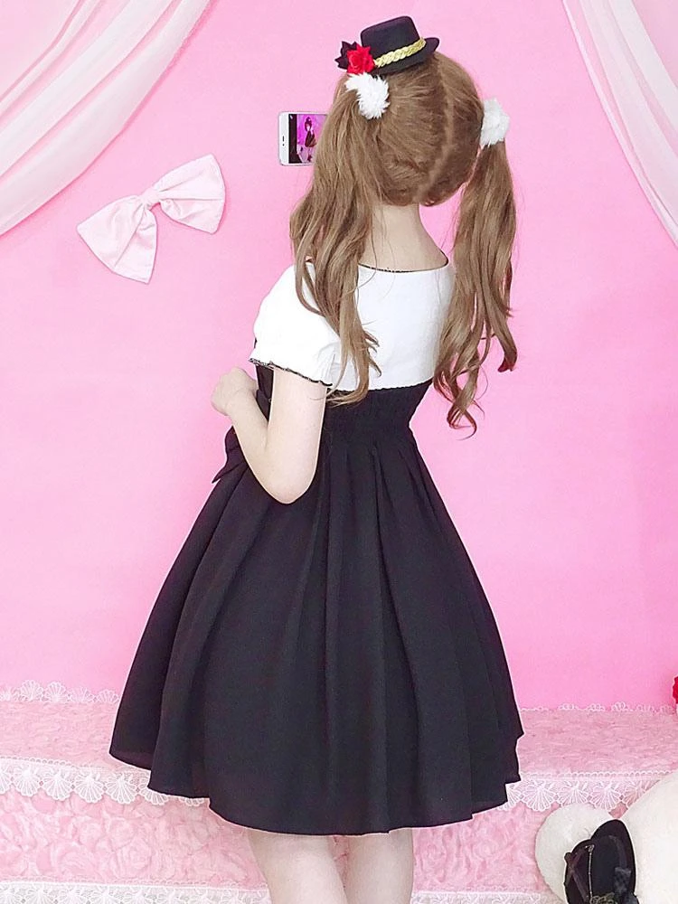 Classic Lolita Outfit Cherry Embroidered Bow Ruffle Two Tone Lolita JSK With Top - Image 2
