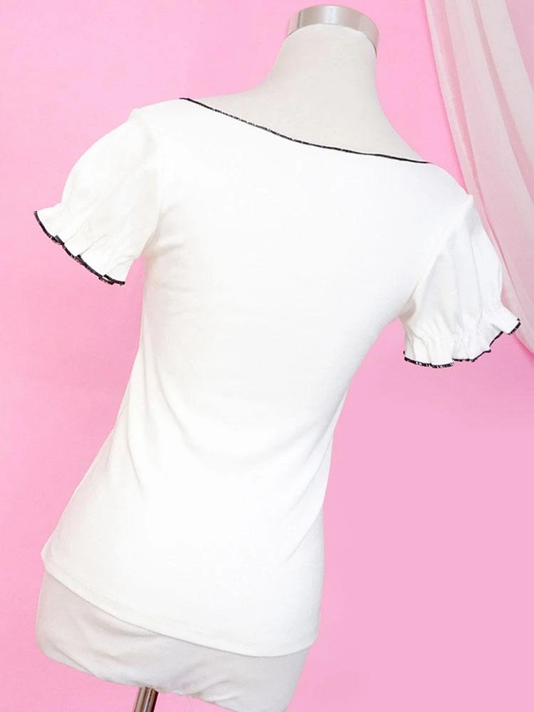 Classic Lolita Outfit Cherry Embroidered Bow Ruffle Two Tone Lolita JSK With Top - Image 4