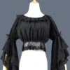 Sweet Lolita Blouse Lace Ruffle Bow Hime Sleeve Chiffon Black Lolita Crop Top
