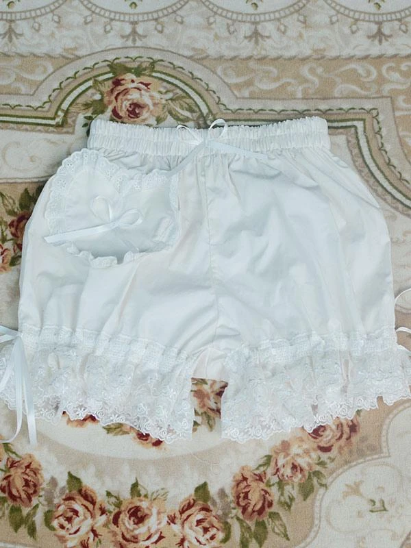 Sweet Lolita Bloomers Lace Bows Loose Leg White Lolita Shorts