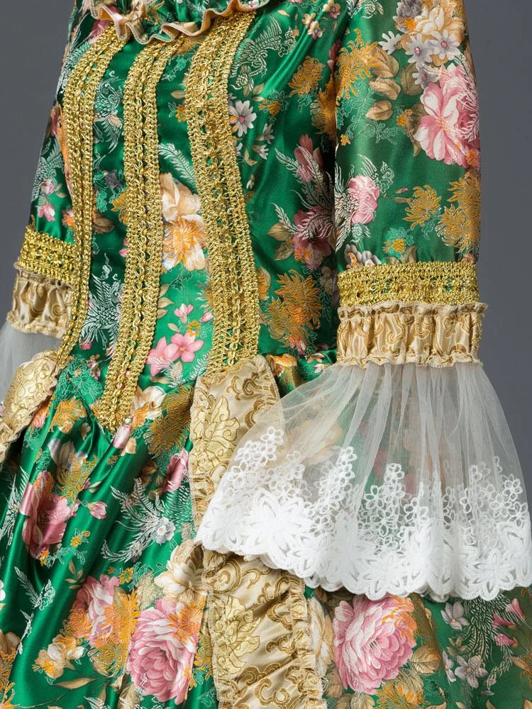 Victorian Dress Costume Prom Dress Green Retro Costumes Lace Bow Floral Print Rococo Dress Women Marie Antoinette Costume Halloween - Image 3