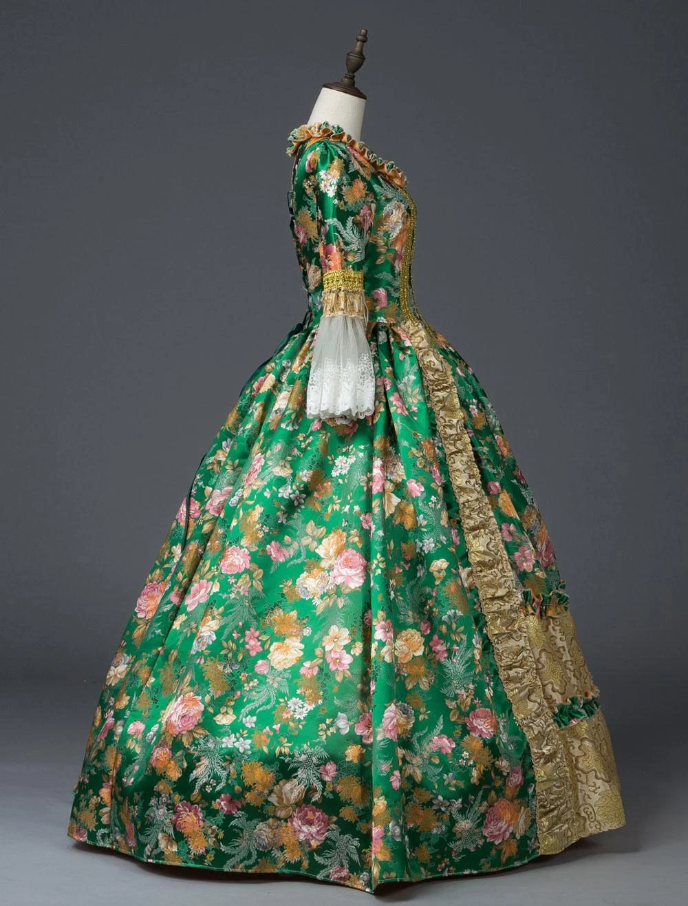 Victorian Dress Costume Prom Dress Green Retro Costumes Lace Bow Floral Print Rococo Dress Women Marie Antoinette Costume Halloween - Image 5