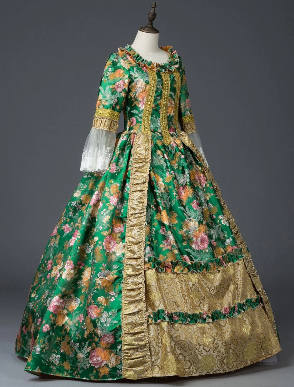 Victorian Dress Costume Prom Dress Green Retro Costumes Lace Bow Floral Print Rococo Dress Women Marie Antoinette Costume Halloween - Image 2