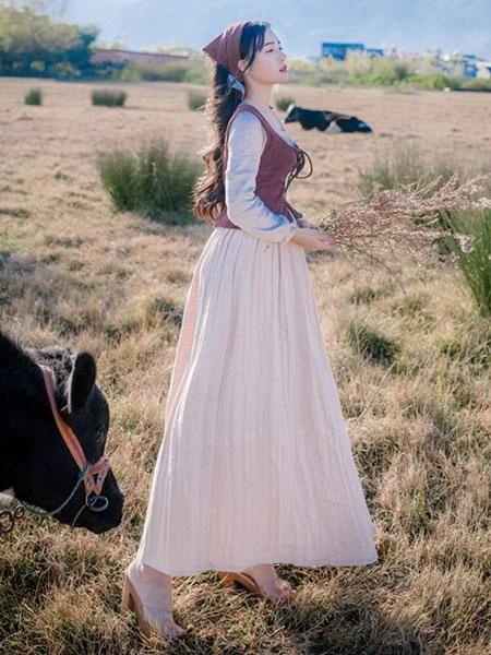 Retro Medieval Scotland Dress Women Two Pieces Vintage Garden Floral Plaid Dress Fashion Patchwork Prairie Chic Sukol Dress - Image 2