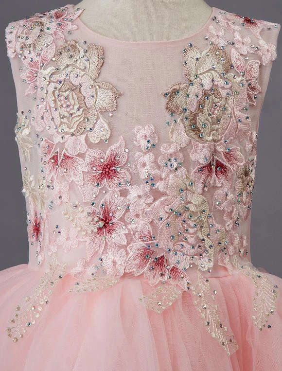 Wedding Flower Girl Dress Formal Lace Floral Tulle Knee Length Dresses For Kids - Image 2