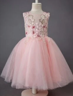 Wedding Flower Girl Dress Formal Lace Floral Tulle Knee Length Dresses For Kids