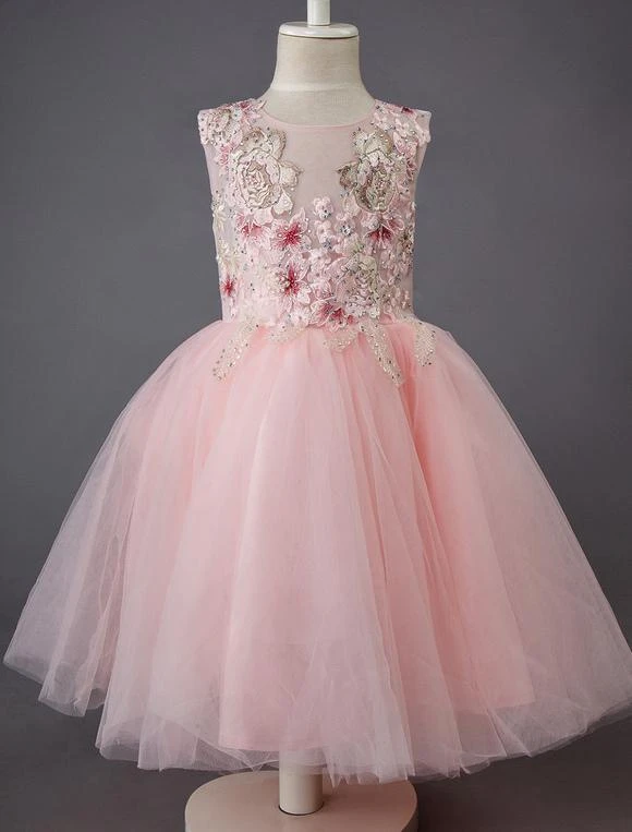 Wedding Flower Girl Dress Formal Lace Floral Tulle Knee Length Dresses For Kids