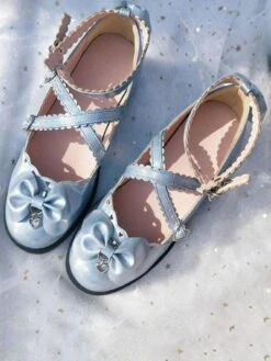Sweet Lolita Shoes Blue Bows Round Toe Lolita Shoes