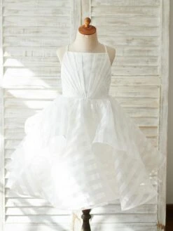 Flower Girl Dresses Sleeveless Straps Neck Ecru White Kids Party Dresses