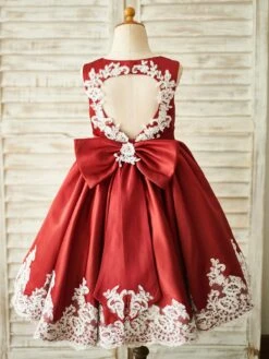 Flower Girl Dresses Burgundy Jewel Neck Sleeveless Lace Formal Party Dresses For Kids
