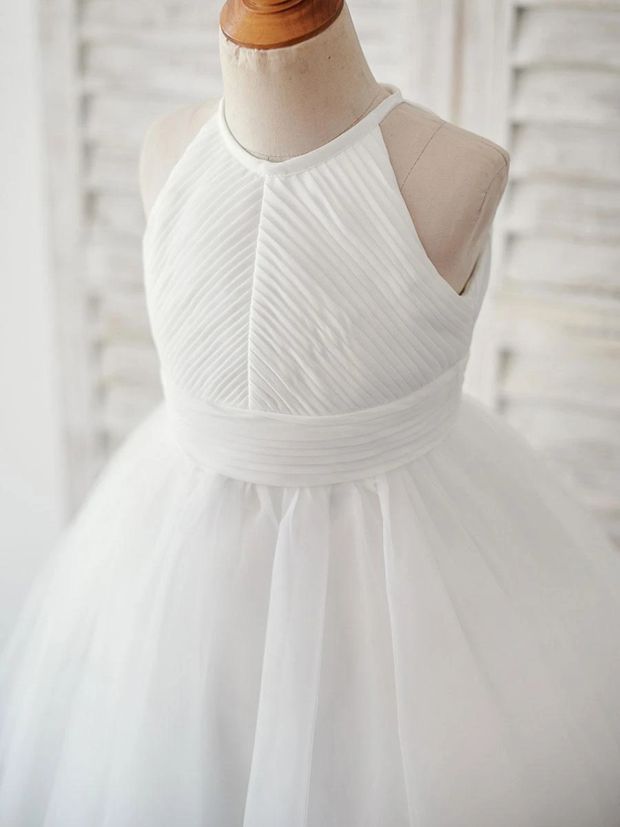 Flower Girl Dresses Sleeveless Crewneck Ecru White Kids Party Dresses - Image 3