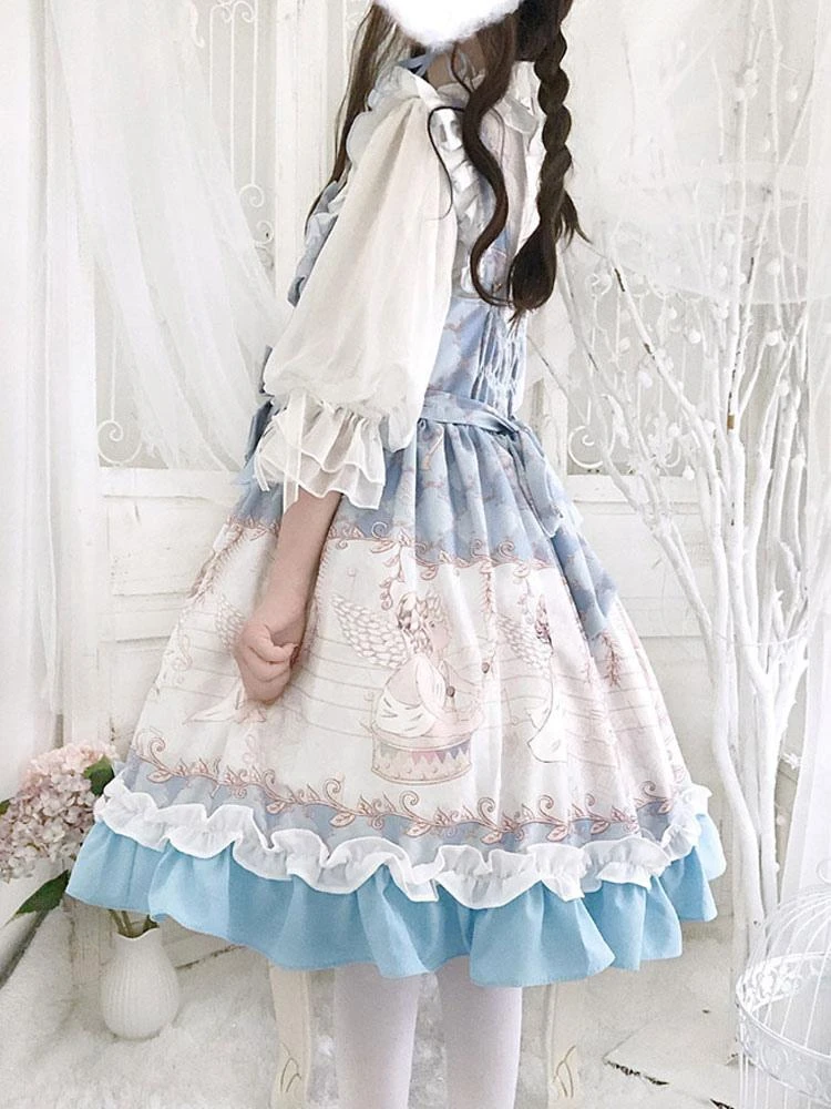 Sweet Lolita JSK Dress Lolita Printed Bows Light Sky Blue Lolita Jumper Skirts - Image 2