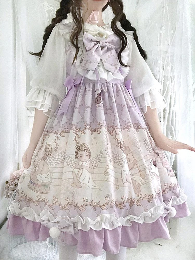 Sweet Lolita JSK Dress Lolita Printed Bows Light Sky Blue Lolita Jumper Skirts - Image 4