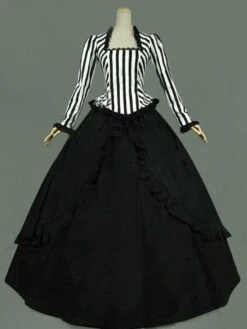 Victorian Retro Costumes Women's Ruffles Lace Stripe Black Ball Gown Victorian Era Style Clothing Carnival Costumes