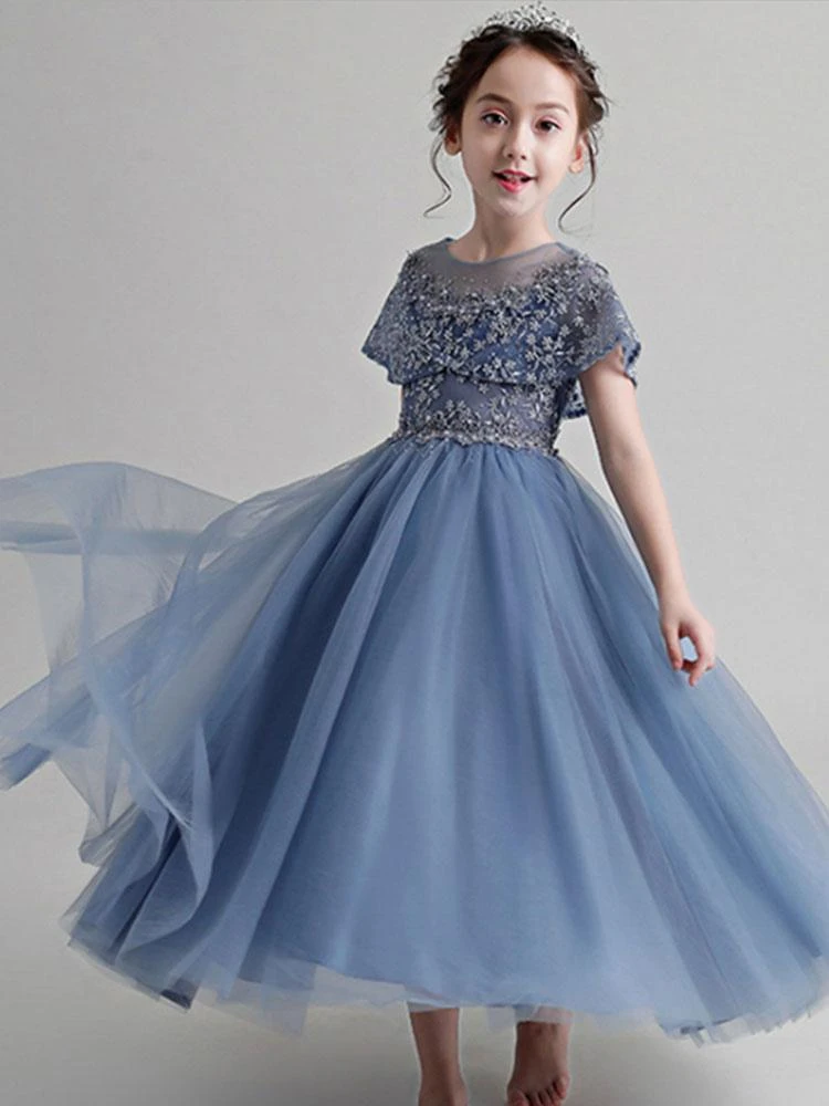 Flower Girl Dresses Jewel Neck Tulle Sleeveless Ankle Length Princess Silhouette Embroidered Kids Party Dresses - Image 5