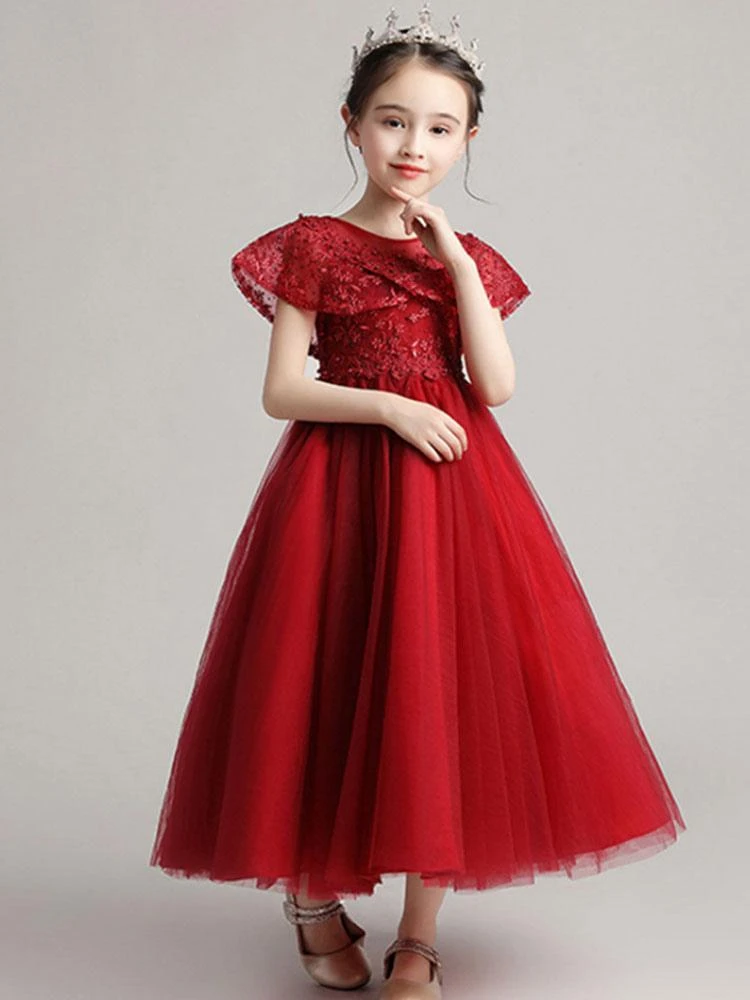 Flower Girl Dresses Jewel Neck Tulle Sleeveless Ankle Length Princess Silhouette Embroidered Kids Party Dresses - Image 4