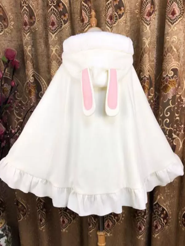 Sweet Lolita Poncho White Synthetic Piping Winter Lolita Outwears - Image 7