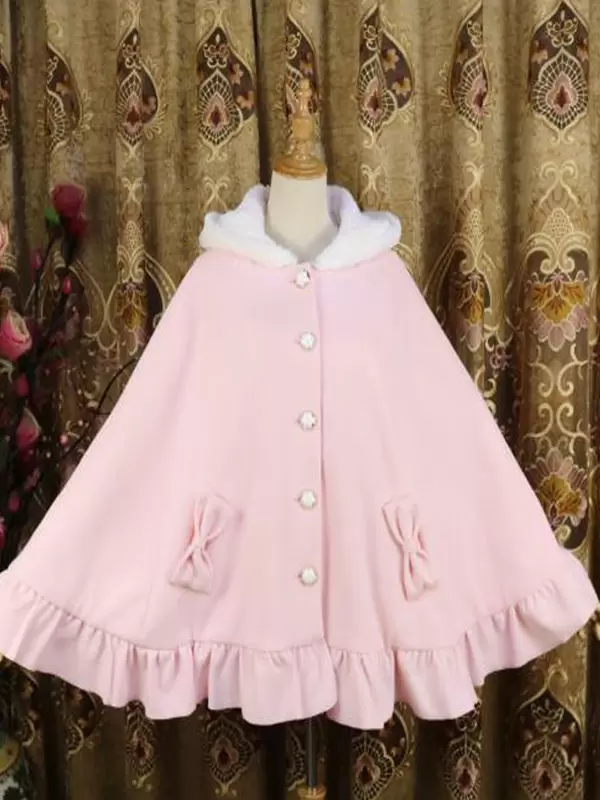 Sweet Lolita Poncho White Synthetic Piping Winter Lolita Outwears - Image 6